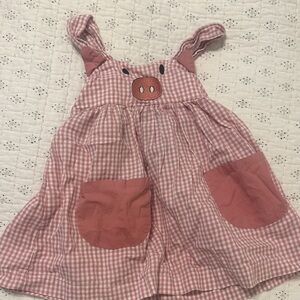 Pink Gingham Pig Appliqué Kids Dress